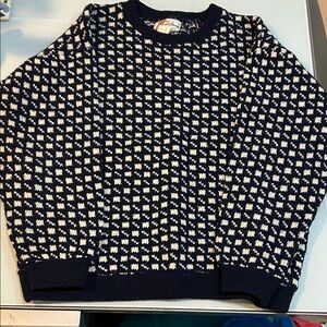 Gorgeous vintage navy cream graphic sweater Neptune Norway wool rayon unisex